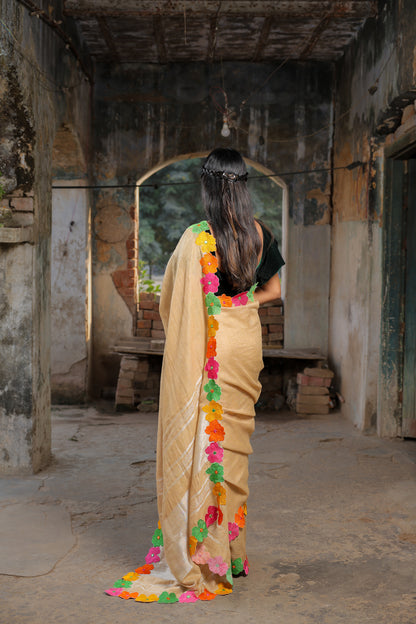 Linen Saree with Artistic Patchwork | Elegant Summer Wear