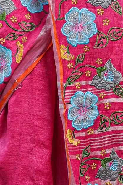 Linen Saree with Artistic Patchwork | Elegant Summer Wear