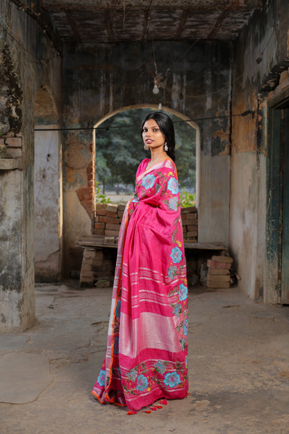 Linen Saree with Artistic Patchwork | Elegant Summer Wear