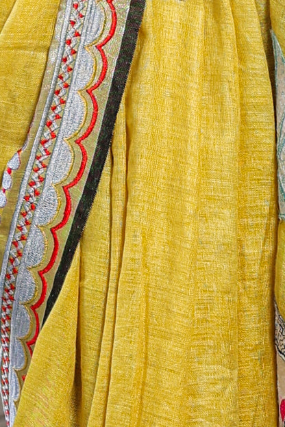 Linen Saree with Artistic Patchwork | Elegant Summer Wear