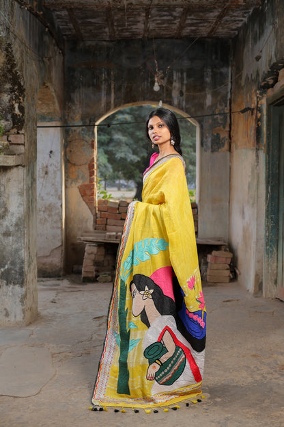 Linen Saree with Artistic Patchwork | Elegant Summer Wear