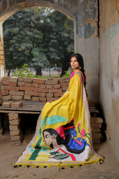 Linen Saree with Artistic Patchwork | Elegant Summer Wear