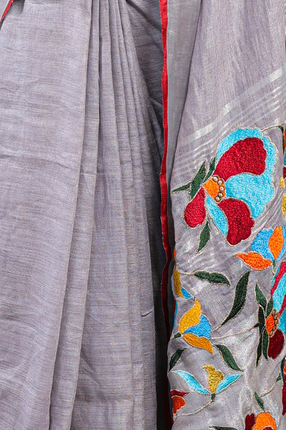 Linen Saree with Artistic Patchwork | Elegant Summer Wear