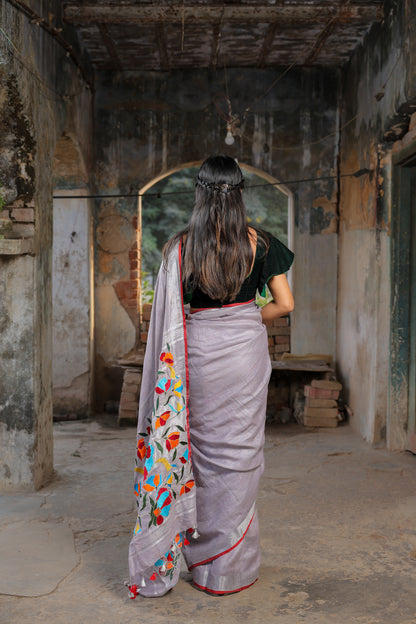 Linen Saree with Artistic Patchwork | Elegant Summer Wear