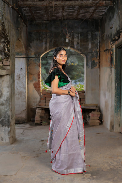 Linen Saree with Artistic Patchwork | Elegant Summer Wear