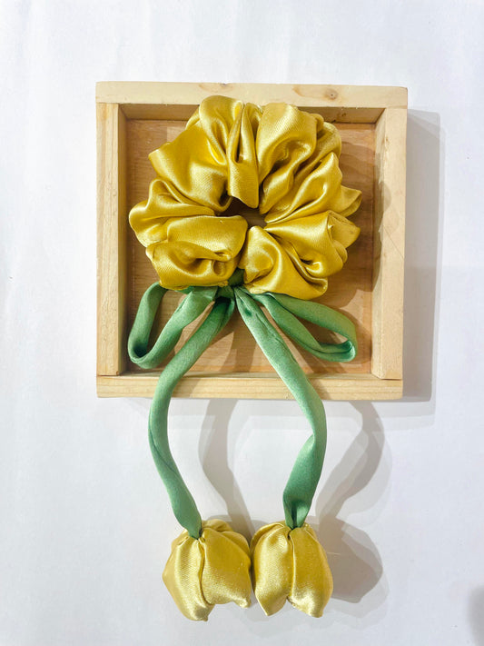 Golden Satin Scrunchies With Tulip Charm