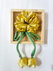 Golden Satin Scrunchies With Tulip Charm