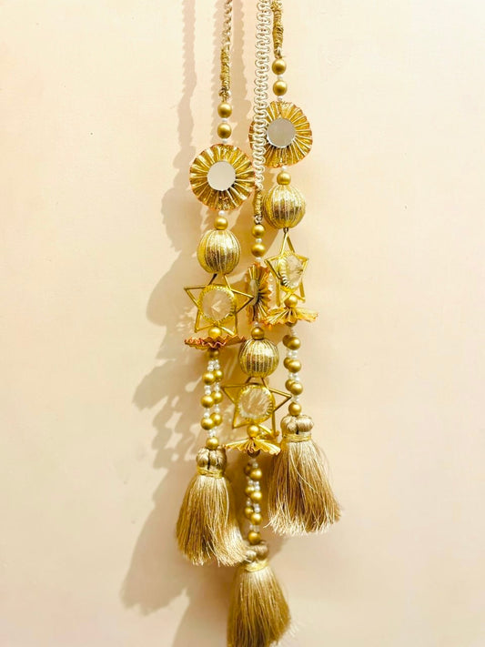 Royal Gold Mirror Work Paranda | Handmade Bridal Punjabi Hair Tassel