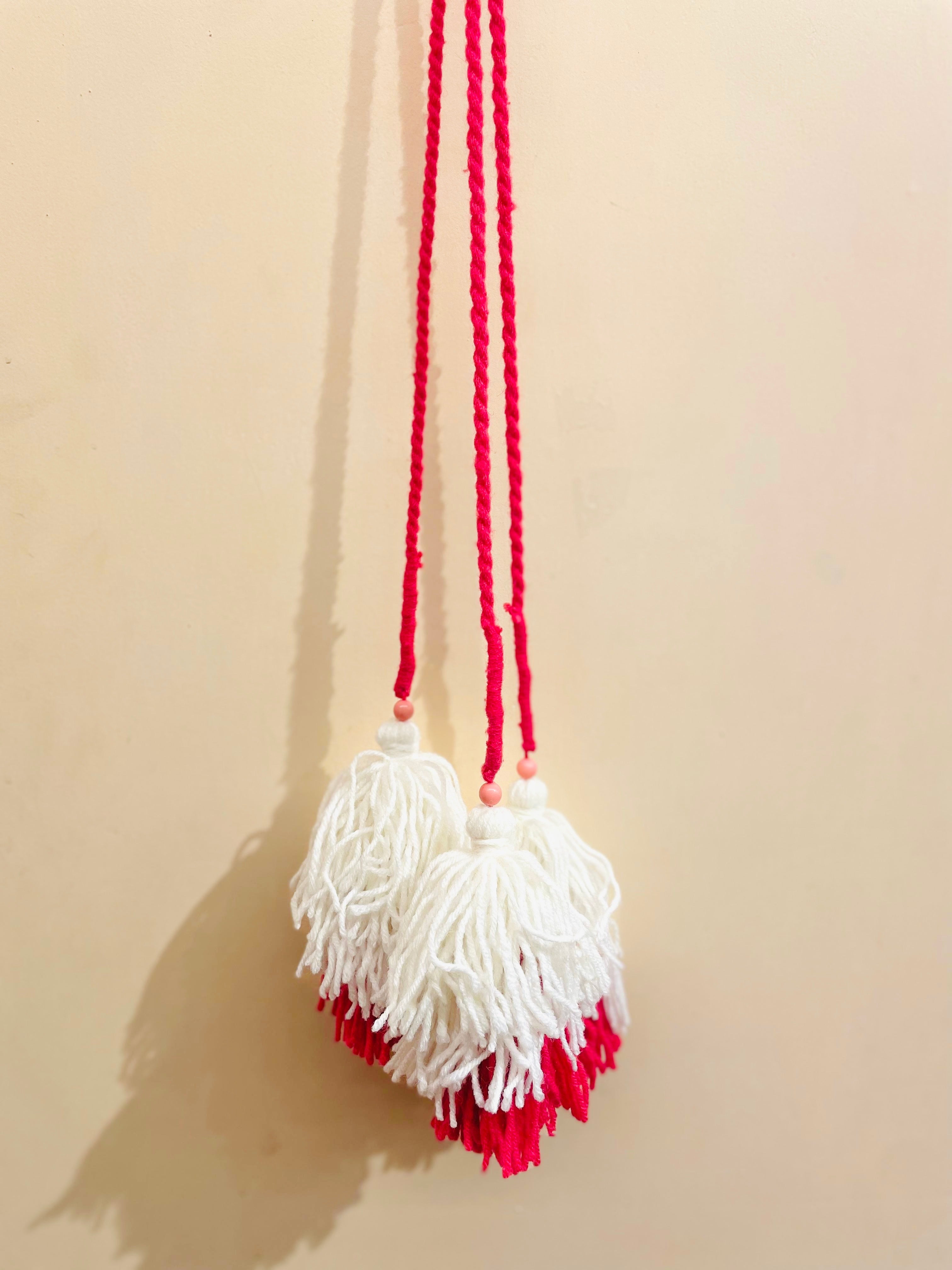 Classic Red & White Handmade Paranda Tassel