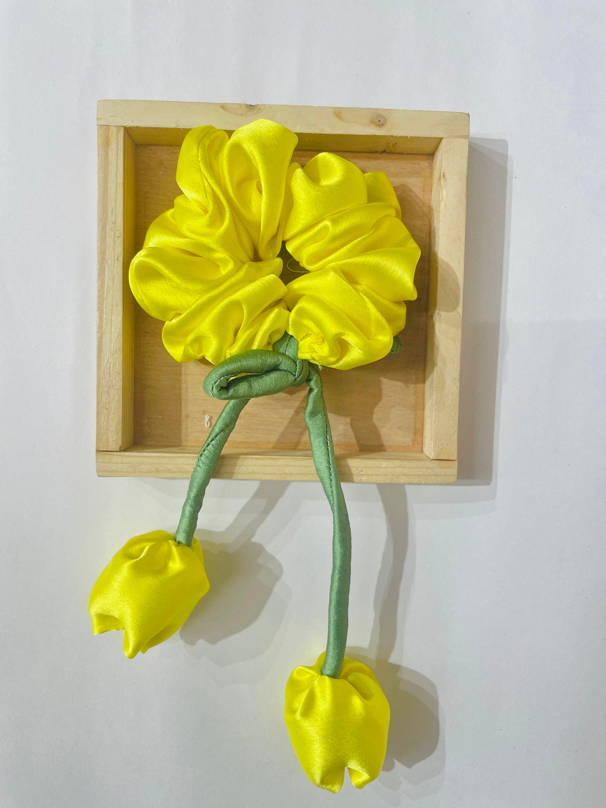 Yellow Satin Scrunchies With Tulip Charm