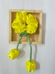 Yellow Satin Scrunchies With Tulip Charm