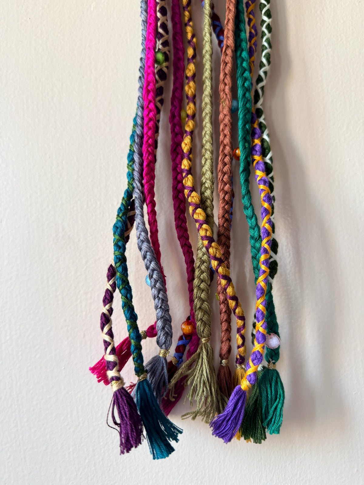 Magenta & Teal Braided Hair Band with Cowrie Shell