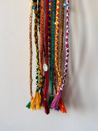 Earth-Tone Multicolor Braided Hair Band with Cowrie Shells