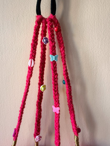 Pink Ombre Braided Hair Band with Butterfly Charms