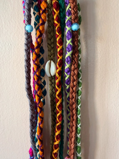 Terracotta & Olive Braided Hair Band with Cowrie Shell