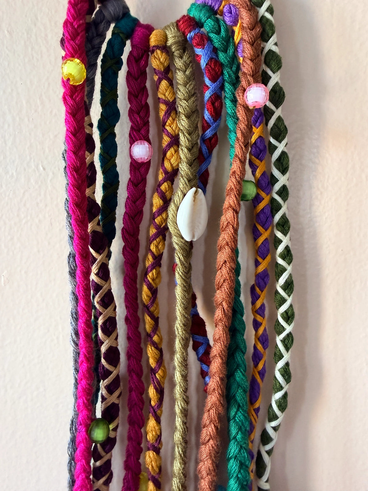 Magenta & Teal Braided Hair Band with Cowrie Shell