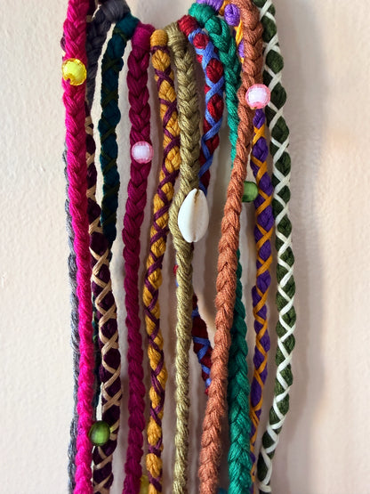 Magenta & Teal Braided Hair Band with Cowrie Shell