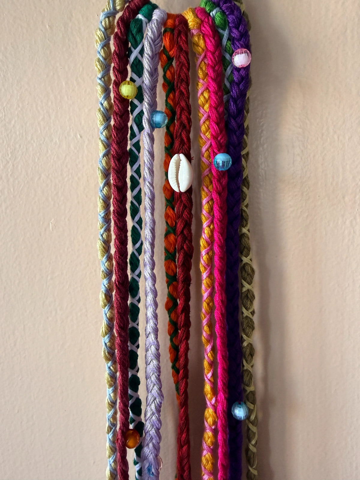 Pastel Multicolor Braided Hair Band with Cowrie Shell
