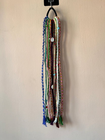 Teal & Coral Braided Hair Band with Tassels
