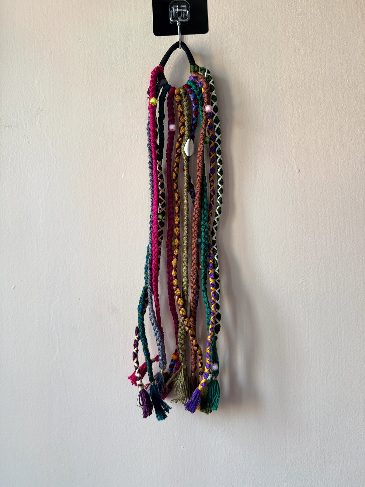 Magenta & Teal Braided Hair Band with Cowrie Shell