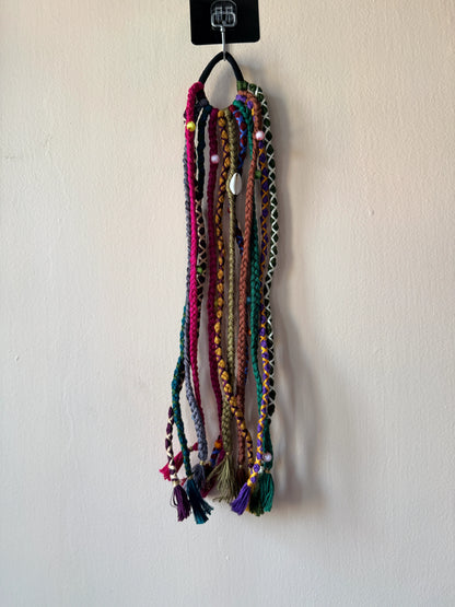 Magenta & Teal Braided Hair Band with Cowrie Shell