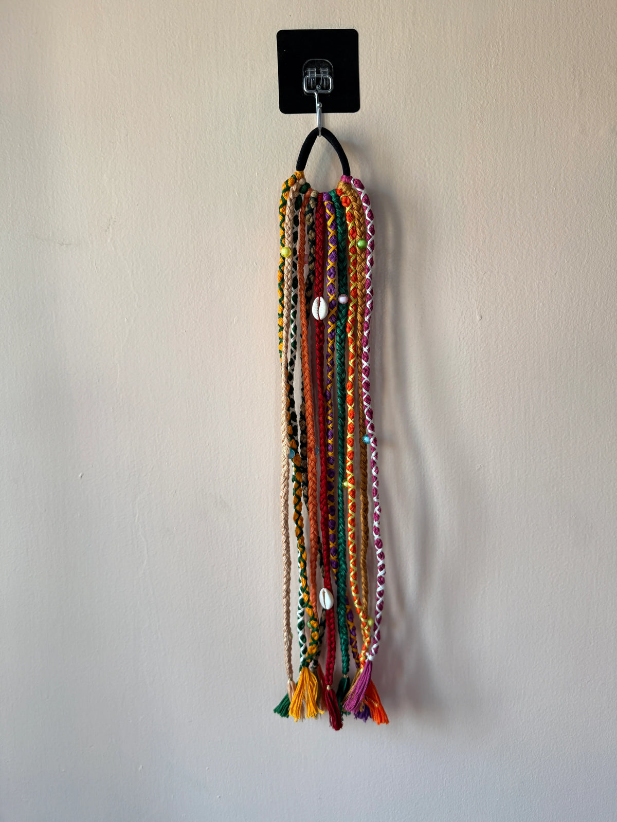 Earth-Tone Multicolor Braided Hair Band with Cowrie Shells