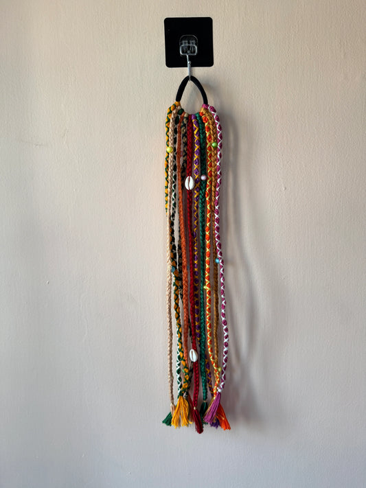 Earth-Tone Multicolor Braided Hair Band with Cowrie Shells