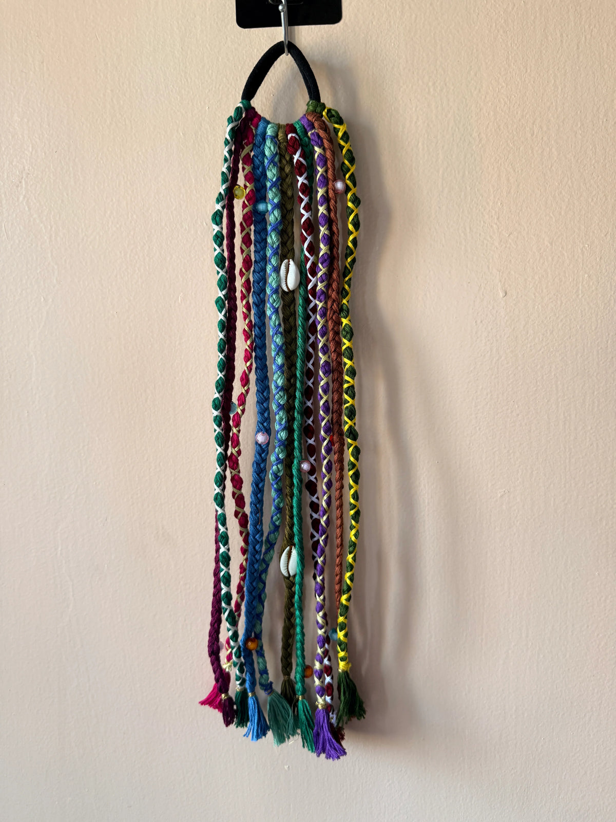 Emerald Multicolor Braided Hair Band with Cowrie Shell
