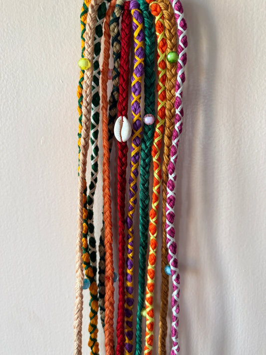 Earth-Tone Multicolor Braided Hair Band with Cowrie Shells