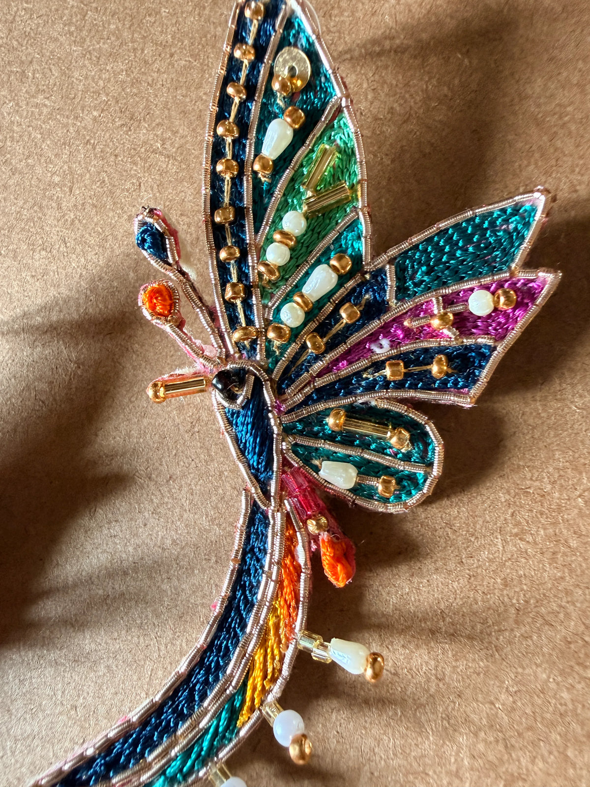 Blue Butterfly Zardosi Dangler Earrings with Pearl Drops