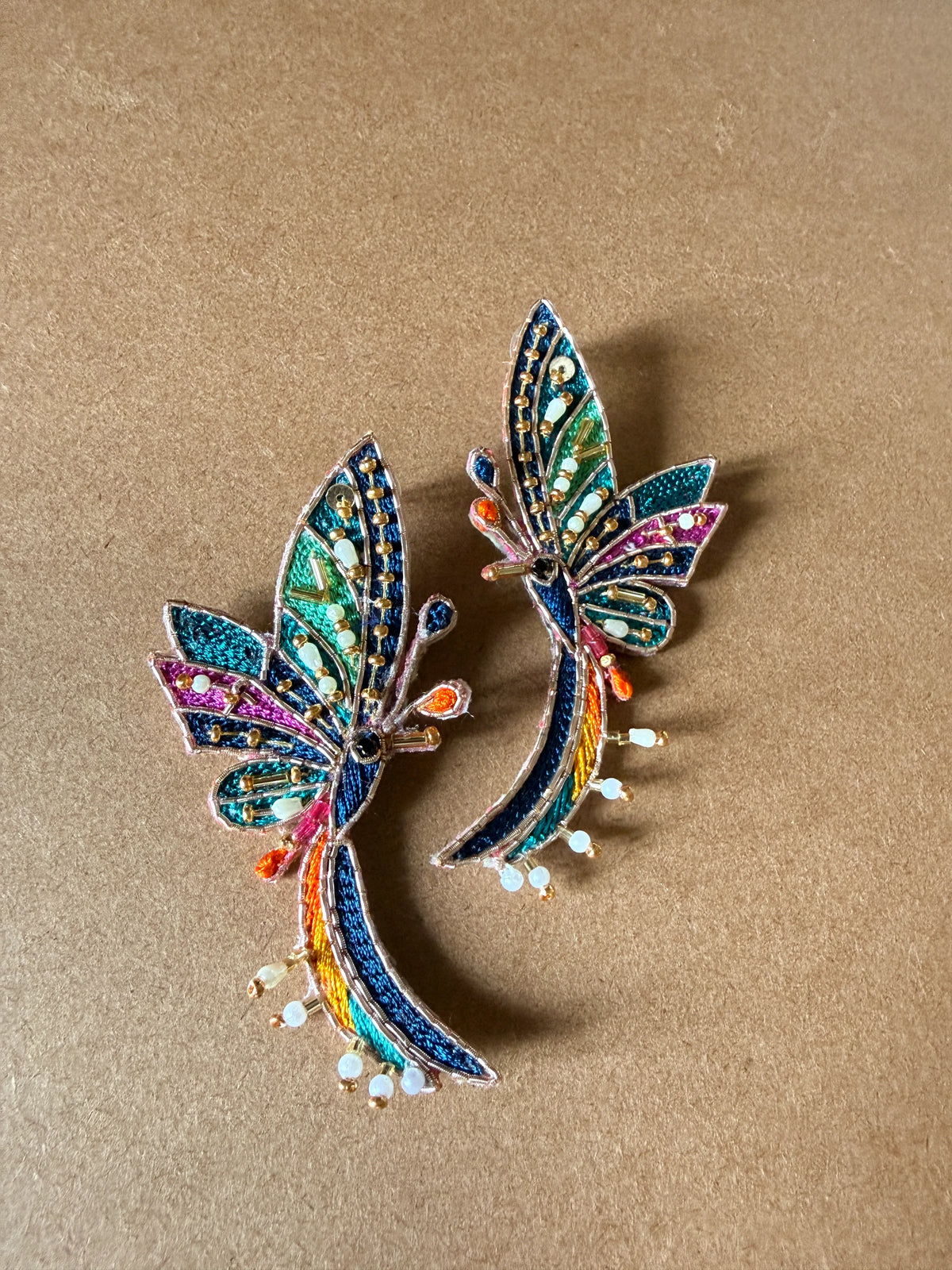 Blue Butterfly Zardosi Dangler Earrings with Pearl Drops