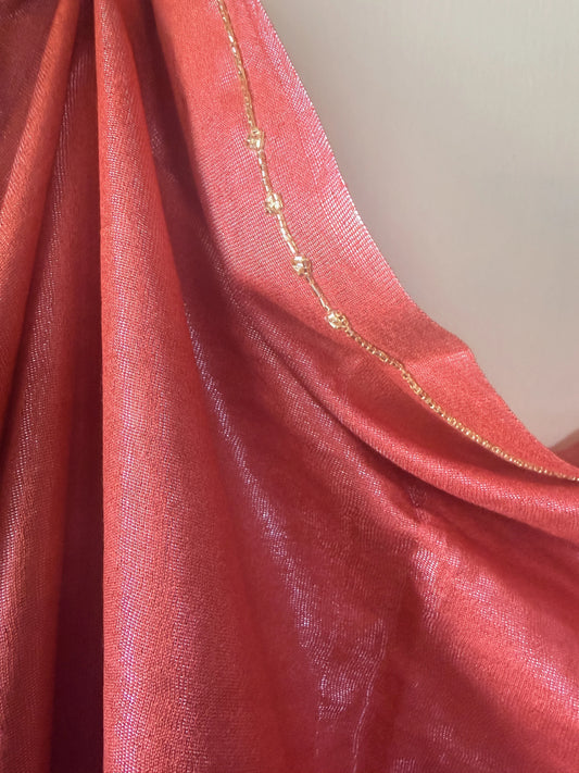 Coral Red Moon & Sun Zardozi Dupatta - Hand Beaded Festive Dupatta