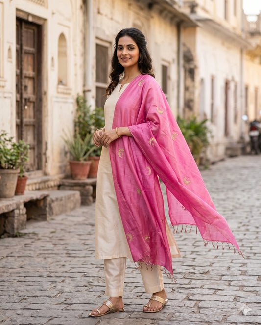 Pink Moon Zardozi Dupatta - Hand Beaded Wedding & Festive Dupatta