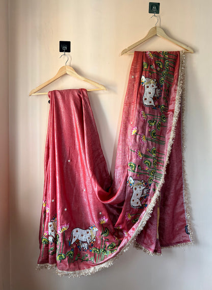 Krishna Yashoda Zardozi Tissue Linen Saree – Vatsalya