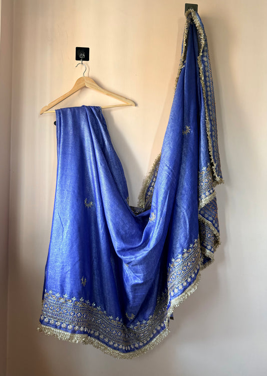 Royal Blue Karva Chauth Zardozi Saree – Chandni