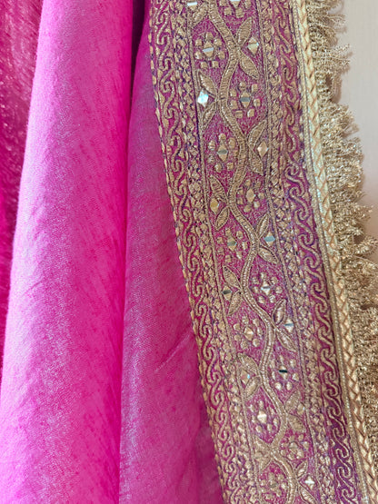 Heavy Zardozi Border Pure Tissue Linen Saree – Zarbaft
