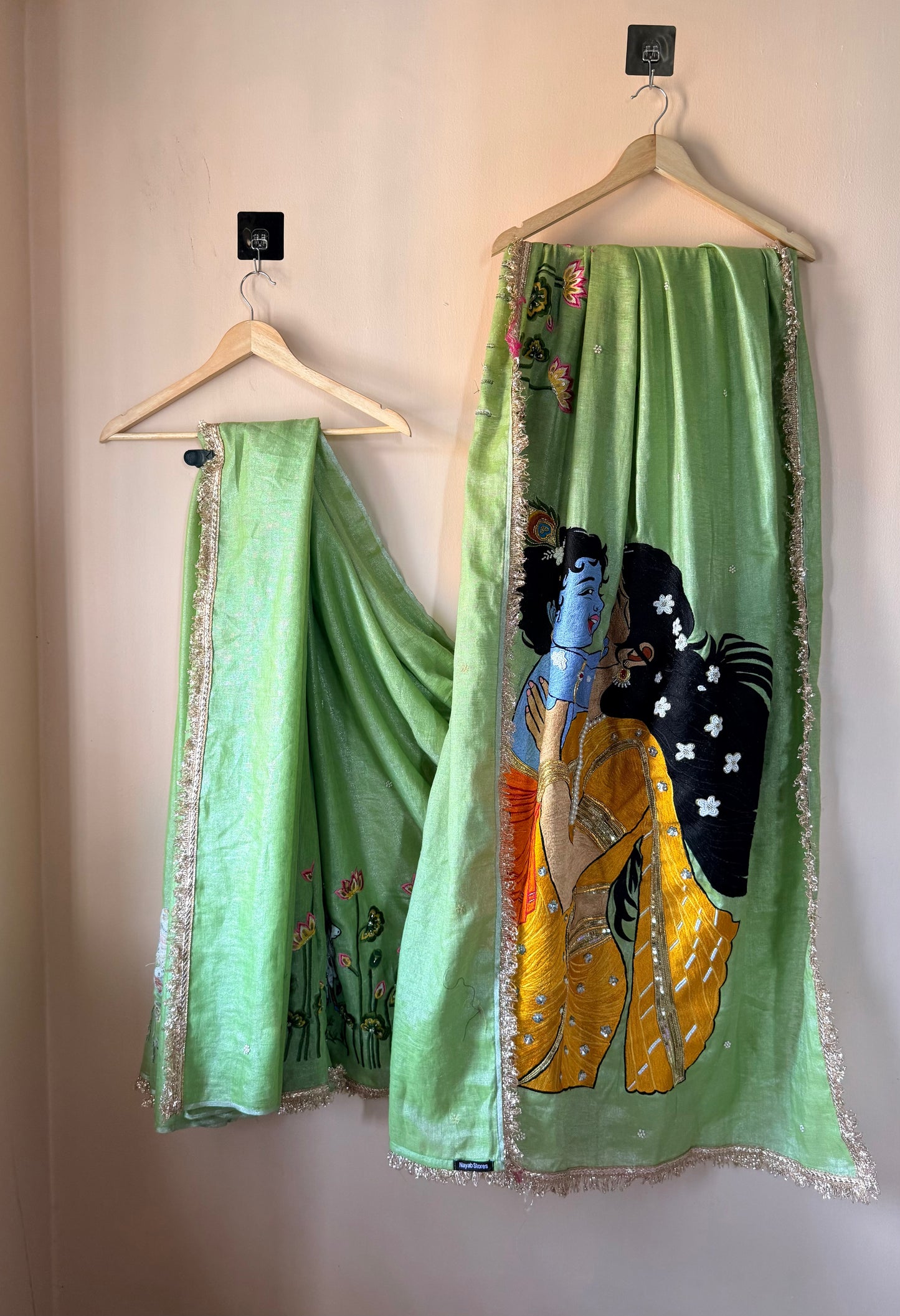 Krishna Yashoda Zardozi Tissue Linen Saree – Vatsalya