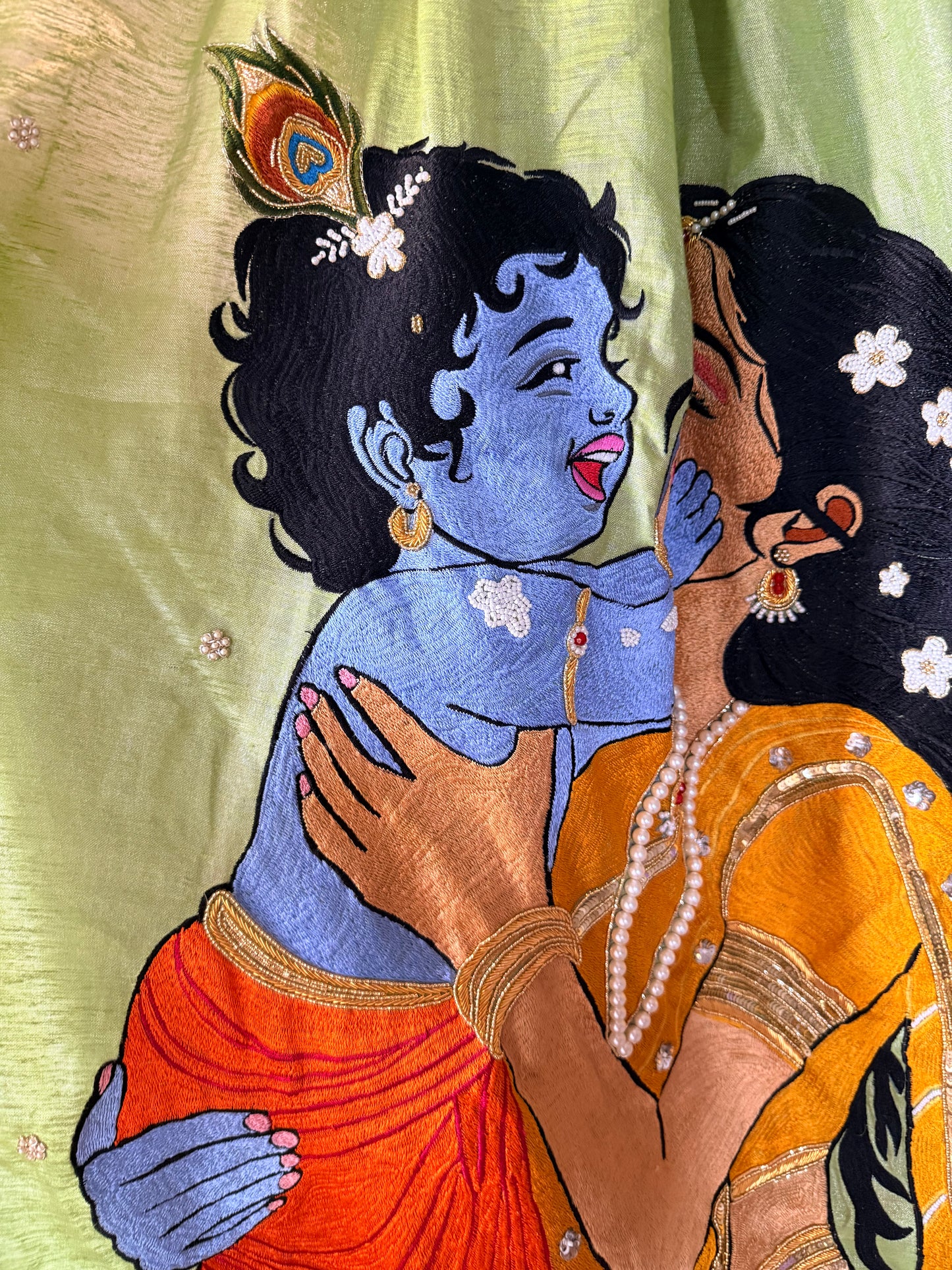 Krishna Yashoda Zardozi Tissue Linen Saree – Vatsalya