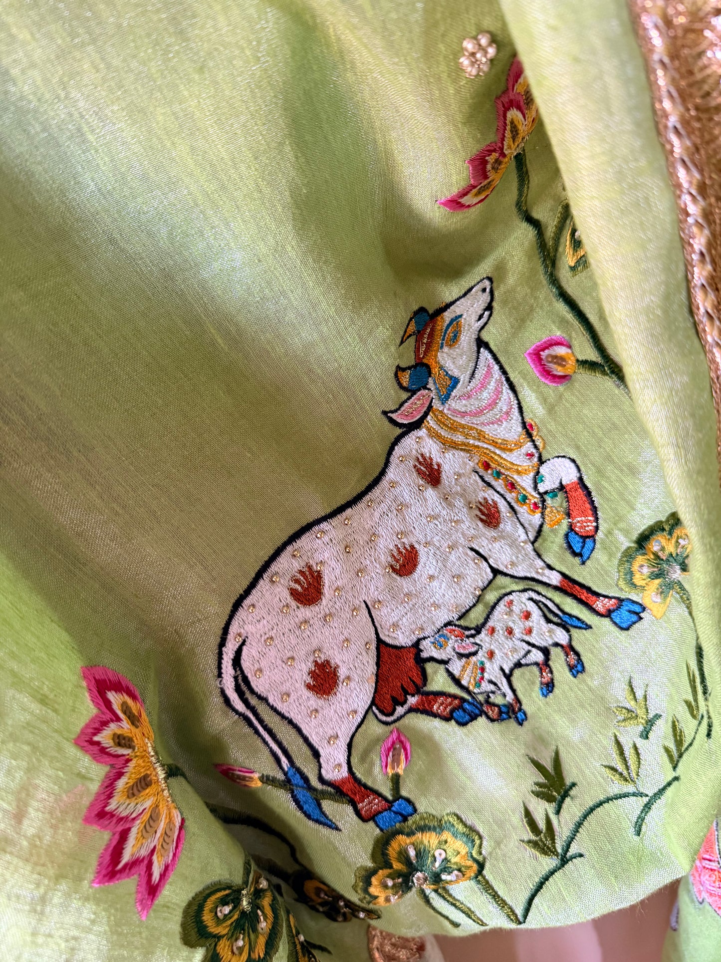 Krishna Yashoda Zardozi Tissue Linen Saree – Vatsalya