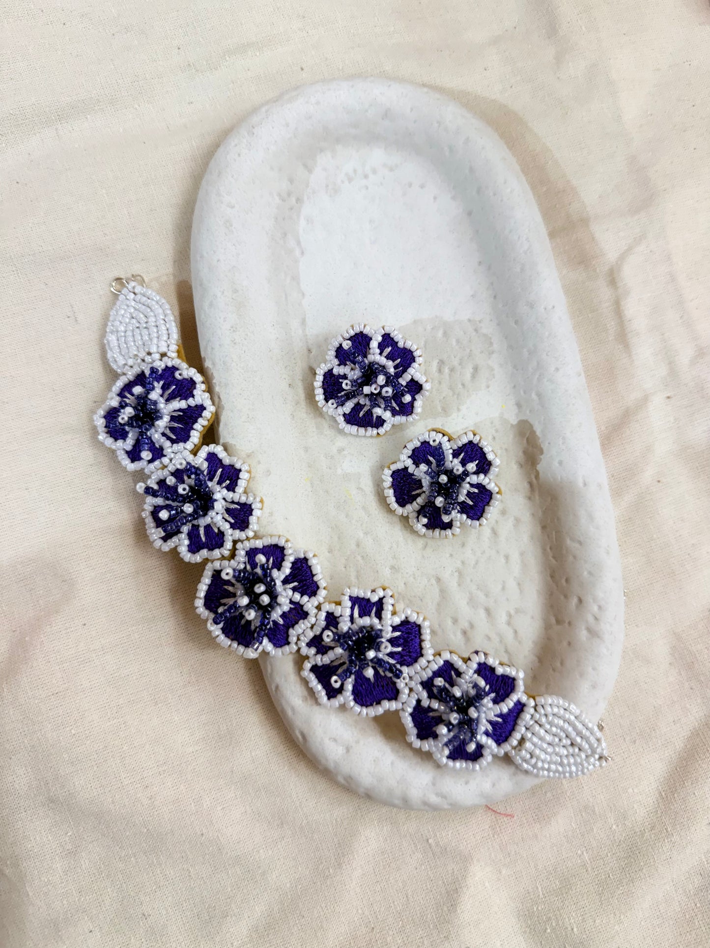 Necklace Set Handmade Blue Resham Thread And pearls