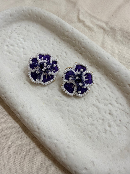 Earring Handmade Blue Resham Thread And Pearl