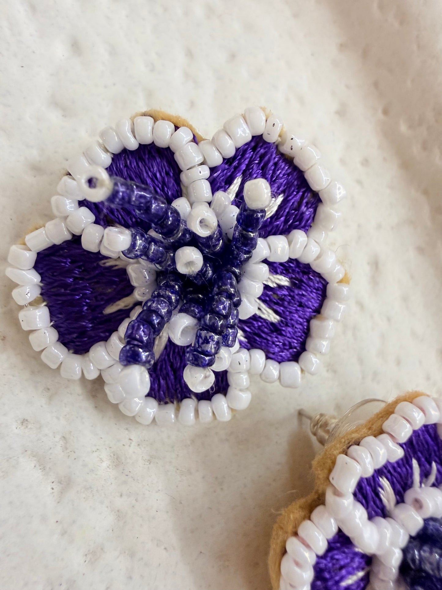 Earring Handmade Blue Resham Thread And Pearl
