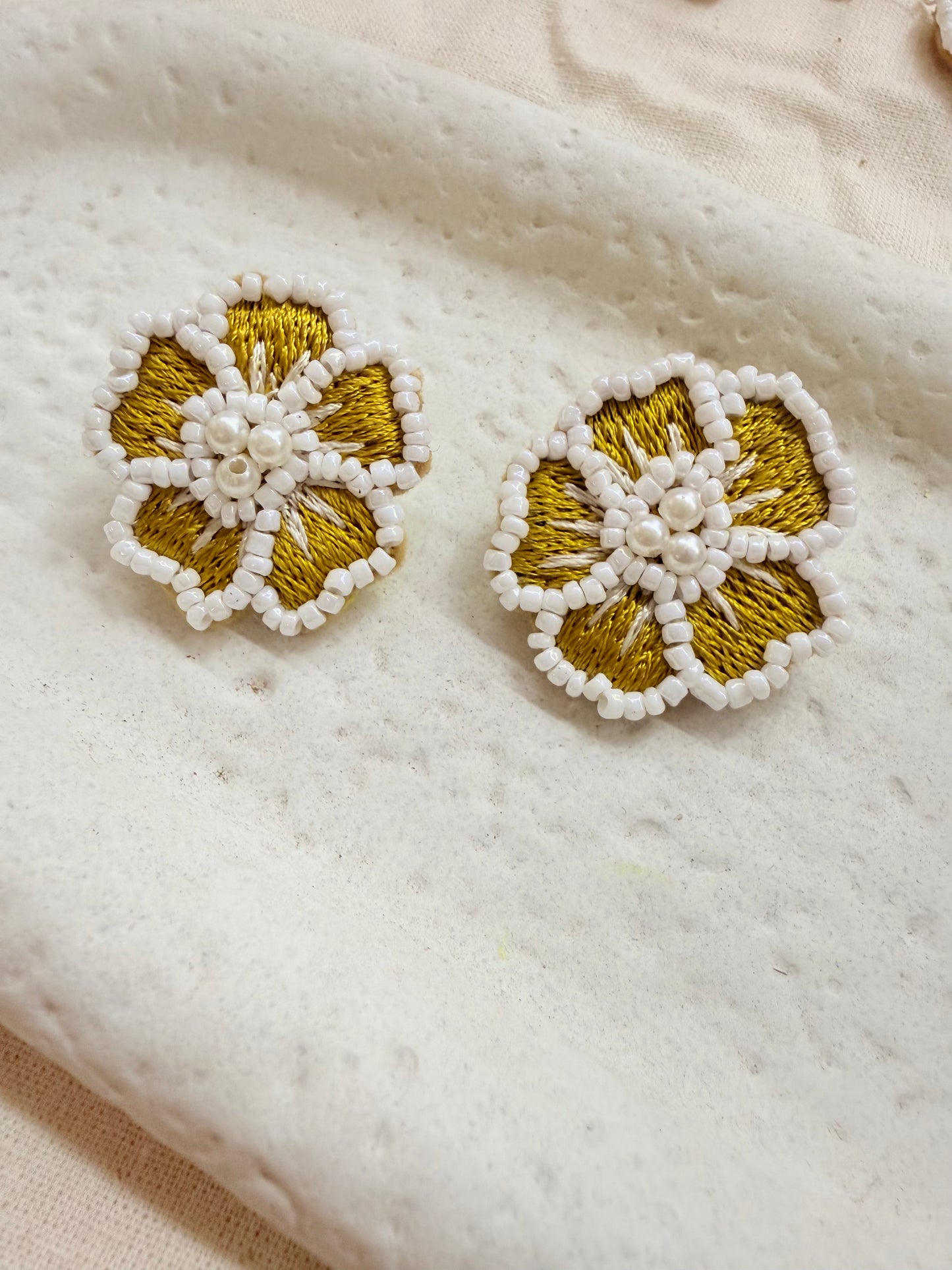 Earing Handmade Yellow Resham Thread And Pearl