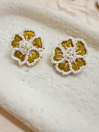 Earing Handmade Yellow Resham Thread And Pearl
