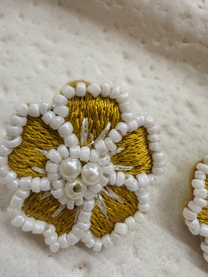 Earing Handmade Yellow Resham Thread And Pearl