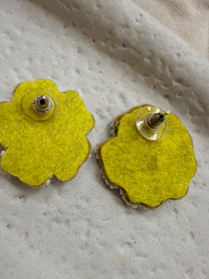 Earing Handmade Yellow Resham Thread And Pearl