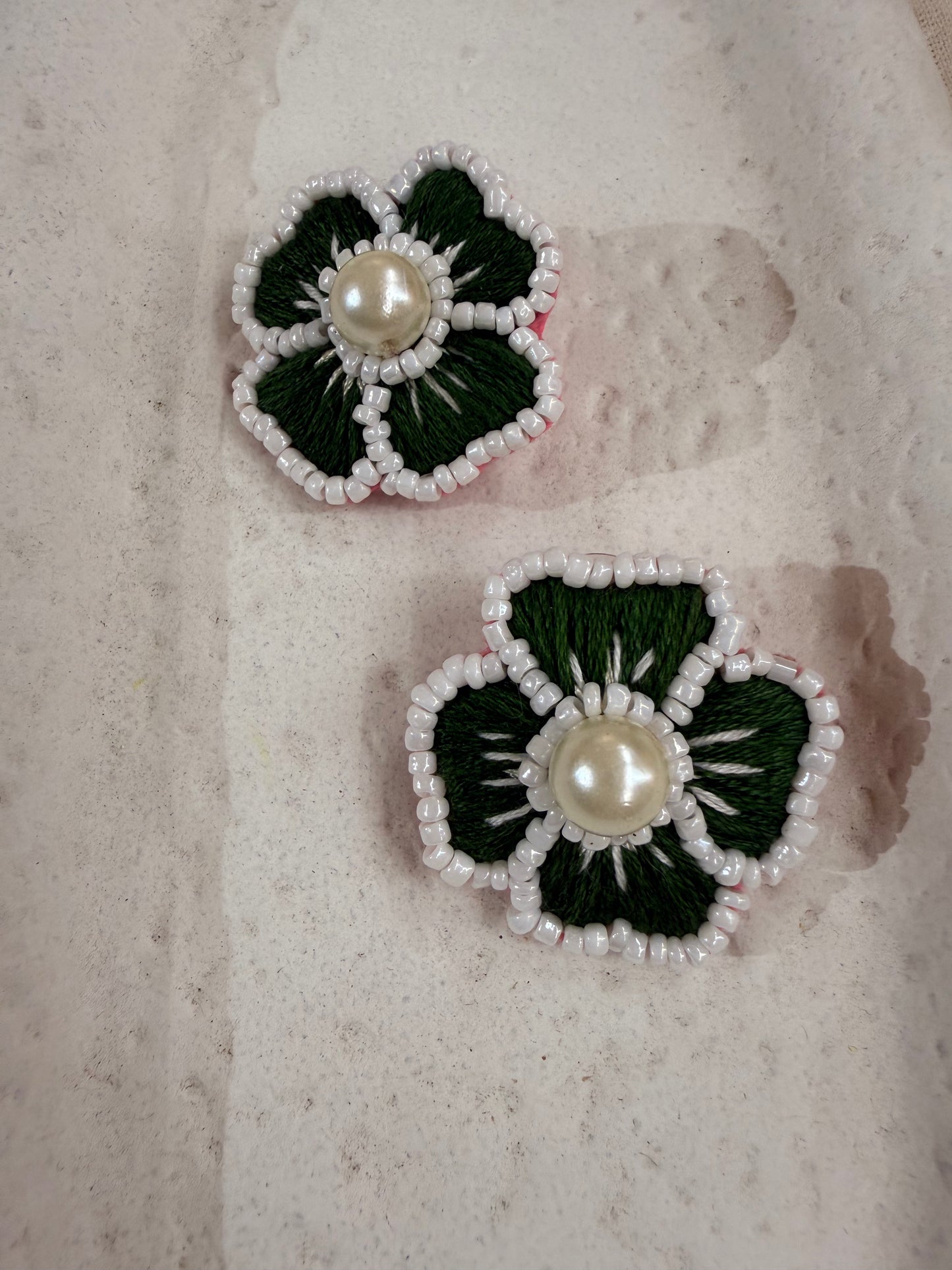 Earring Handmade Green Resham Thread And Pearl