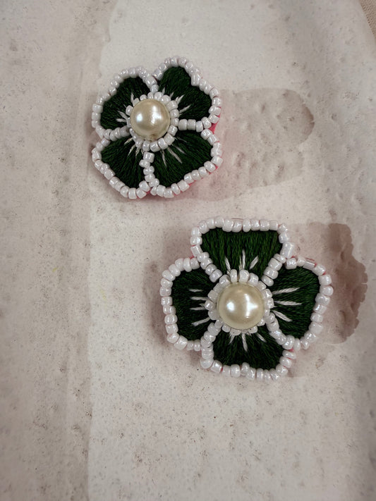 Earing Handmade Green Resham Thread And Pearl