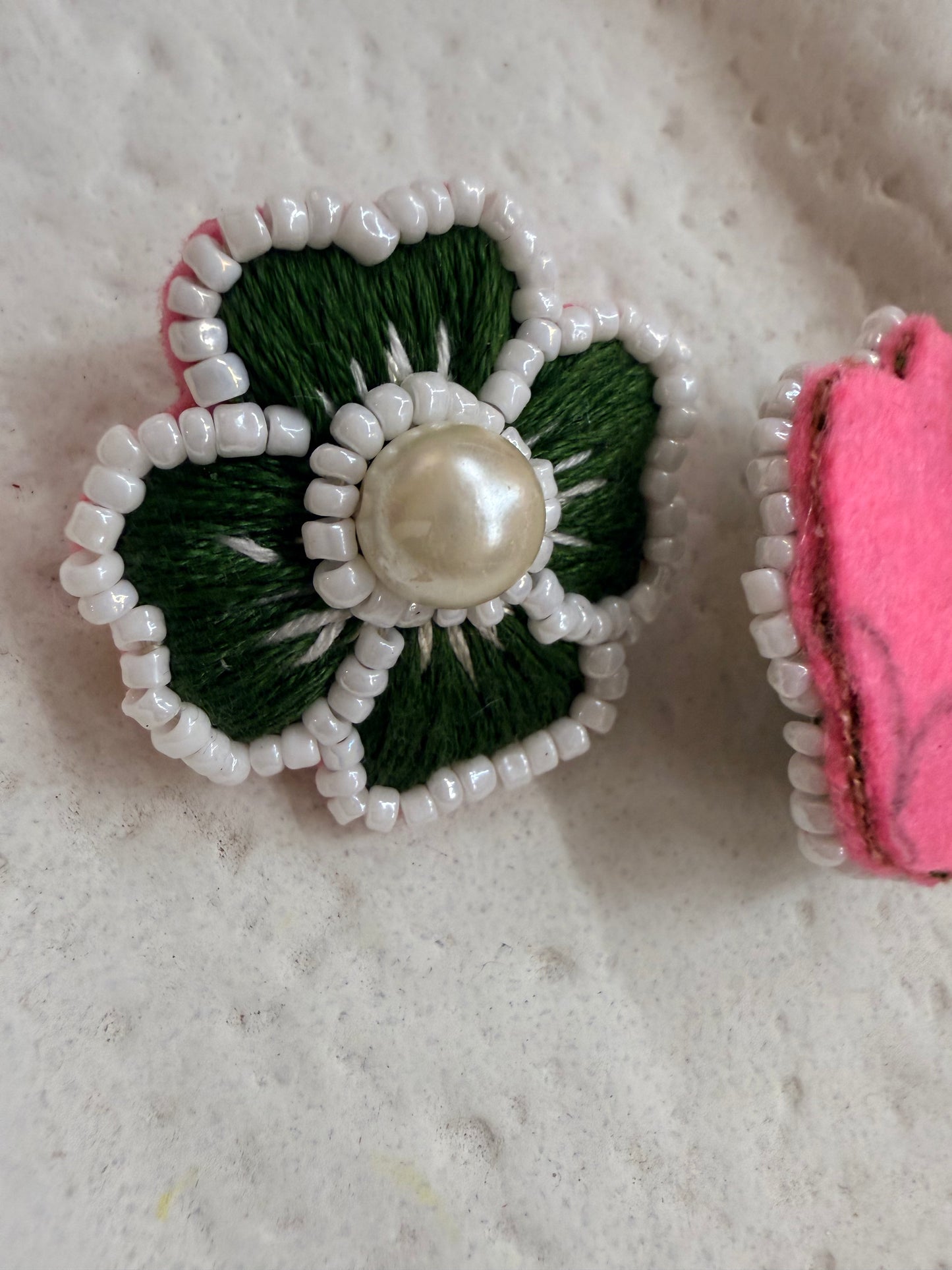 Earring Handmade Green Resham Thread And Pearl