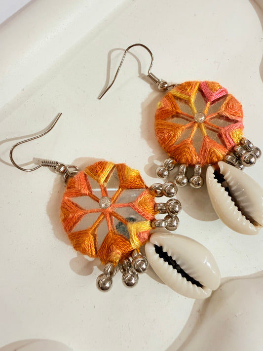 Earing Handmade Thread And Mirror Work